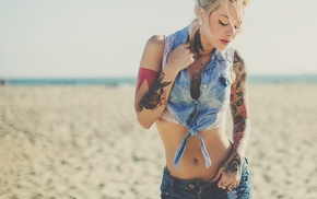 beach, model, girl, blonde, Anita Venice, tattoo