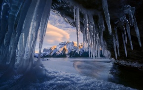 mountain, sunrise, nature, ice, winter, Banff National Park
