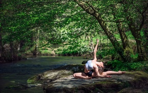 nature, yoga, stretching, girl, river