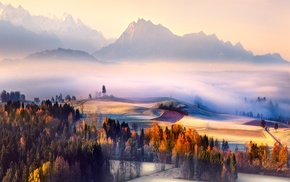 sunrise, landscape, Switzerland, fall, mountain, morning