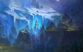 blue, fantasy art, landscape