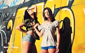 model, girl, walls, jean shorts, graffiti