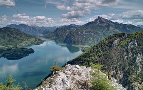 lake, hill, water