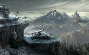 video games, Rise of the Tomb Raider, snow, concept art, military base