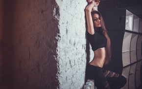 girl, Black clothes, model, walls