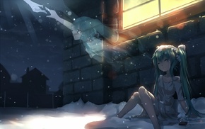Vocaloid, twintails, snow, night, Hatsune Miku