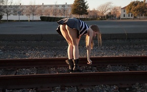 blonde, girl, rail yard, ass, model
