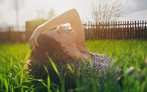 face, sunlight, model, girl, grass