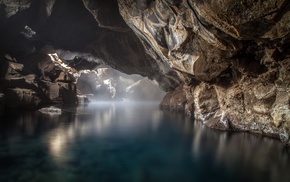 cave, nature, river, rock