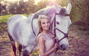 blonde, girl, horse