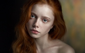 blue eyes, girl, bare shoulders, redhead, face