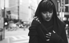 monochrome, girl, girl outdoors