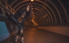 high heels, girl, model, tunnel, Black clothes