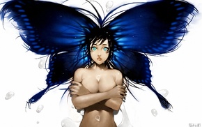 topless, blue eyes, butterfly