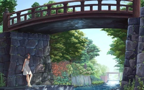 white dress, bridge, anime girls