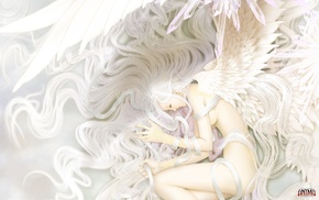 white, wings, anime girls, fantasy art, angel, topless