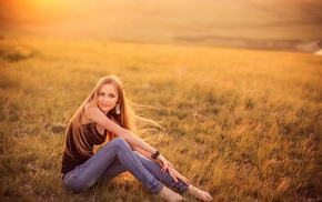jeans, girl, blonde, model, grass