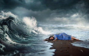 sea, digital art, model, girl