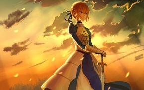 Saber, anime, Fate Series, sword, sunset