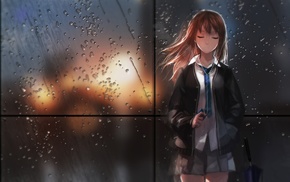 anime, rain, anime girls, schoolgirls