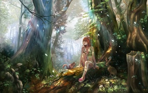 fantasy art, forest clearing, anime girls, original characters, forest, redhead