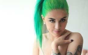 tattoo, green hair, nose rings, girl