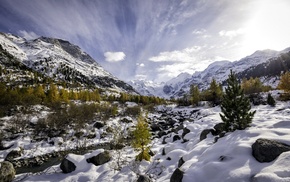 winter, mountain, nature, landscape