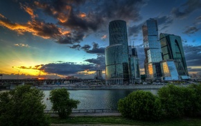 cityscape, water, clouds