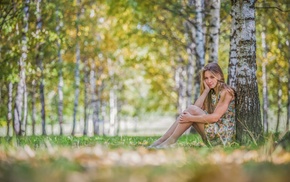 grass, Jana Osen, blonde, girl, trees, nature