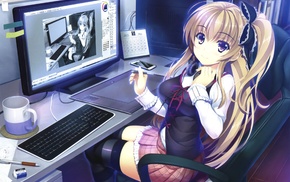 graphics tablets, original characters, anime, skirt, computer, thigh
