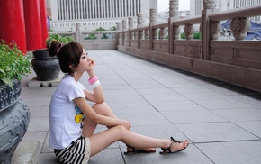 Asian, brunette, sitting, flip flops, girl, Mikako Zhang Kaijie