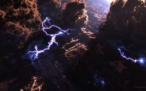 artwork, digital art, lightning, fantasy art, clouds, storm