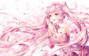 flower in hair, crying, twintails, flower petals, Hatsune Miku, long hair
