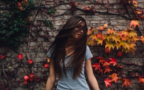 plants, girl, long hair, walls, brunette, love