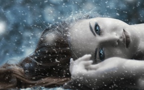 girl, snow, eyes, face