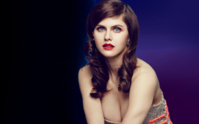 brunette, cleavage, photo manipulation, Alexandra Daddario, girl, blue eyes