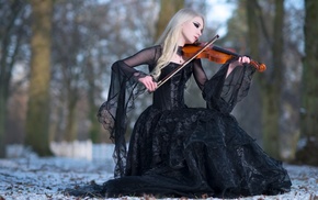 girl outdoors, violin, girl, Gothic