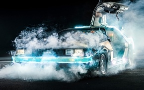 smoke, DeLorean, car, movies, Back to the Future, time travel