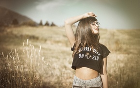 girl, closed eyes, grass, girl with glasses, nature