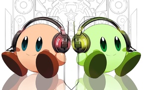 video games, headphones, Kirby