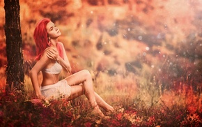 redhead, nature, sitting, girl