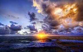 sea, landscape, clouds, sunset