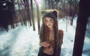 redhead, necklace, trees, Fennek Suicide, face paint, girl outdoors
