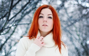 girl, sweater, face, redhead, girl outdoors