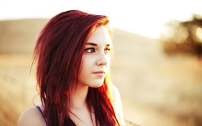 looking away, dyed hair, sunlight, girl, redhead