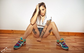 model, Kristina Labahn, girl, sitting, walls, tattoo