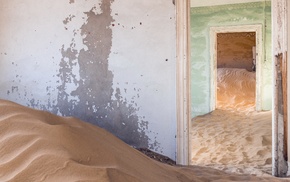 door, abandoned, room, building, sand