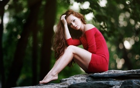 dress, girl, legs, redhead, long hair, red dress