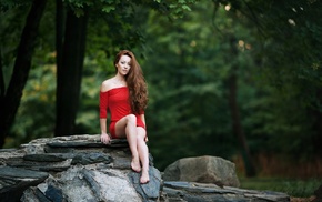 girl, girl outdoors, blurred, redhead, legs, minidress