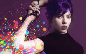 Scarlett Johansson, girl, celebrity, abstract, purple